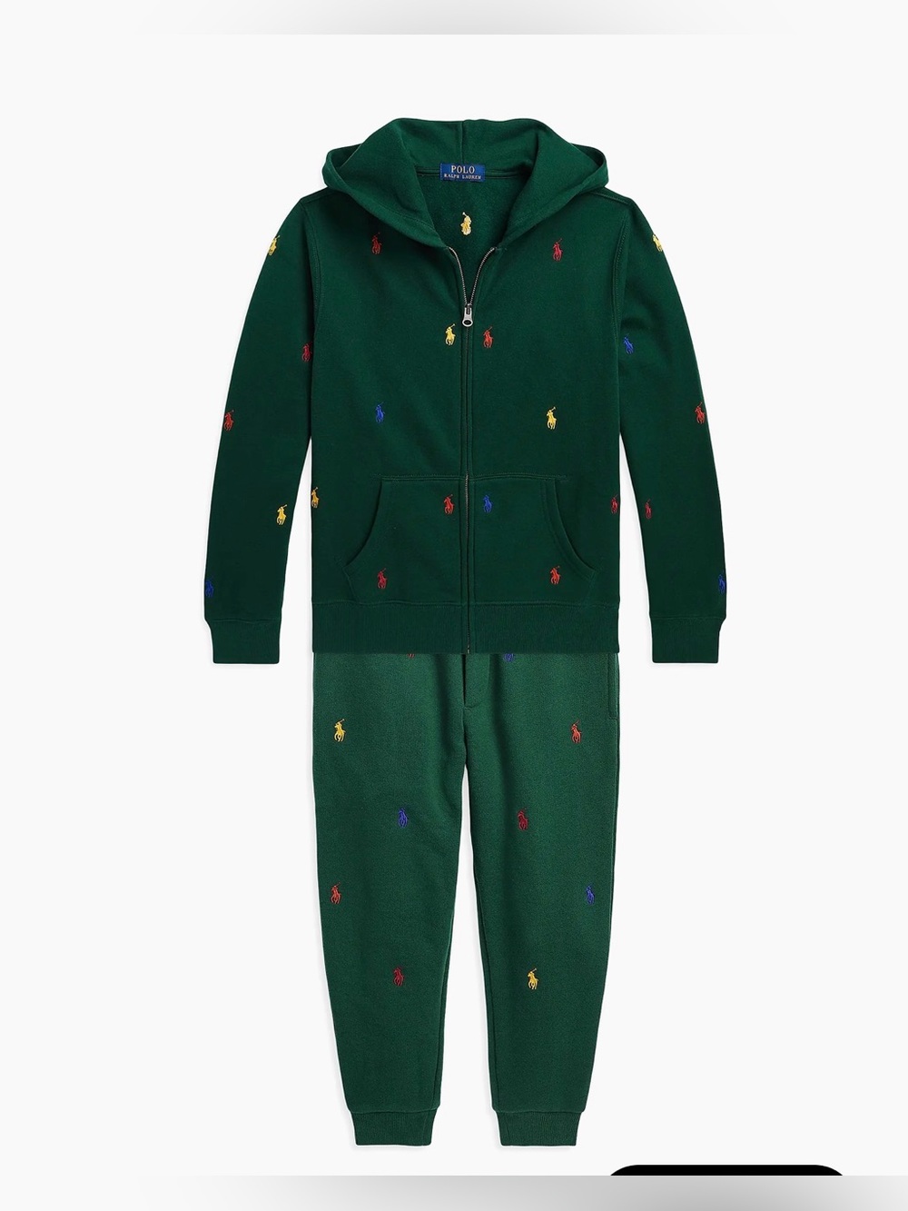 Polo Ralph Lauren Green Fleece Jogger Sweater Set with Colorful Pony Logos, XL